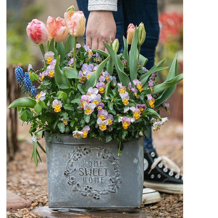 Cache-pot en fer gris Sweet Home