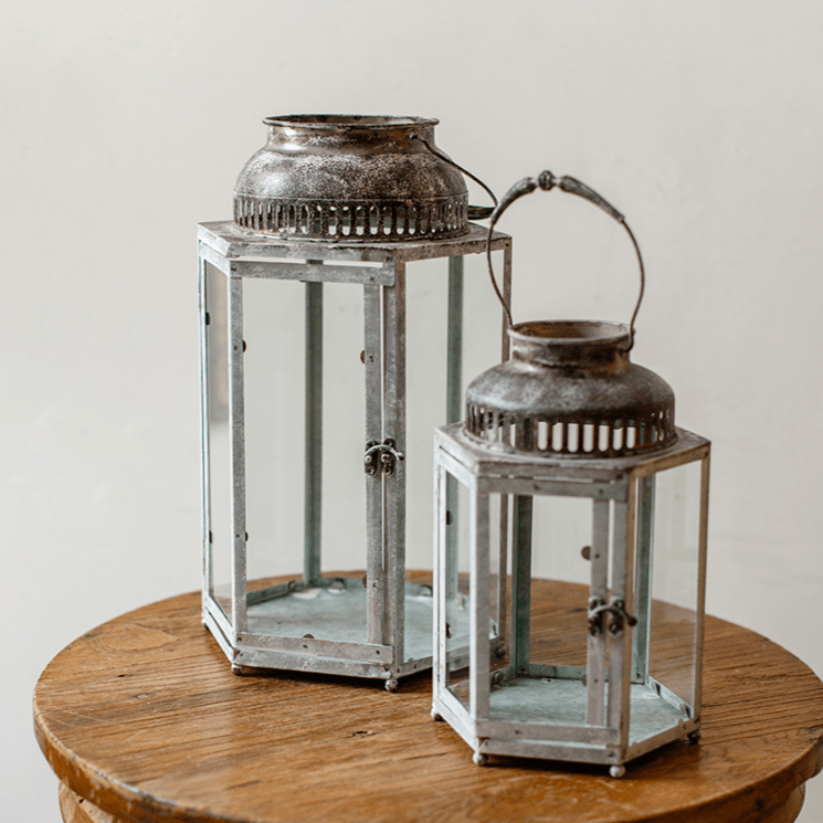 Lanterne bougeoir en verre et métal