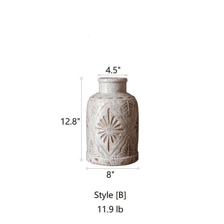 Vase à motifs floraux sculptés blanc