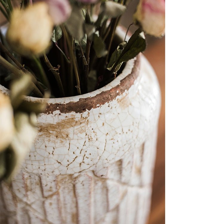 Vase pot à fleurs en céramique blanche effet vieilli