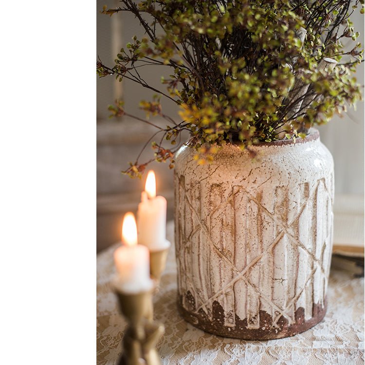 Vase pot à fleurs en céramique blanche effet vieilli