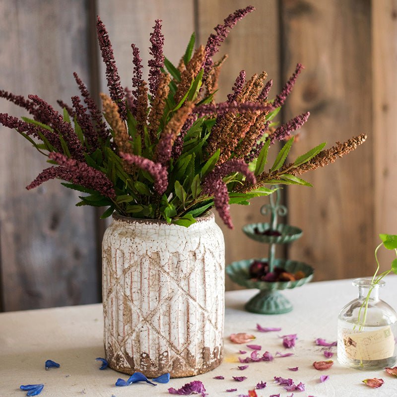 Vase pot à fleurs en céramique blanche effet vieilli