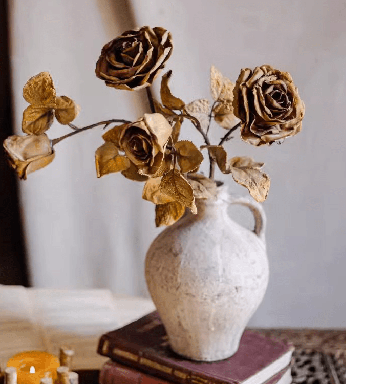 Tige de fausse rose française à l'aspect séché, 66 cm de haut