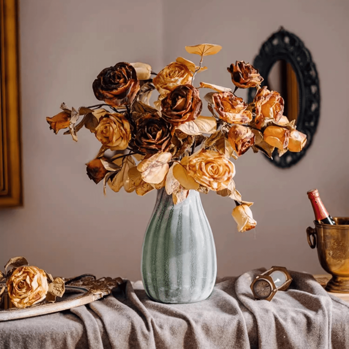 Tige de fausse rose française à l'aspect séché, 66 cm de haut