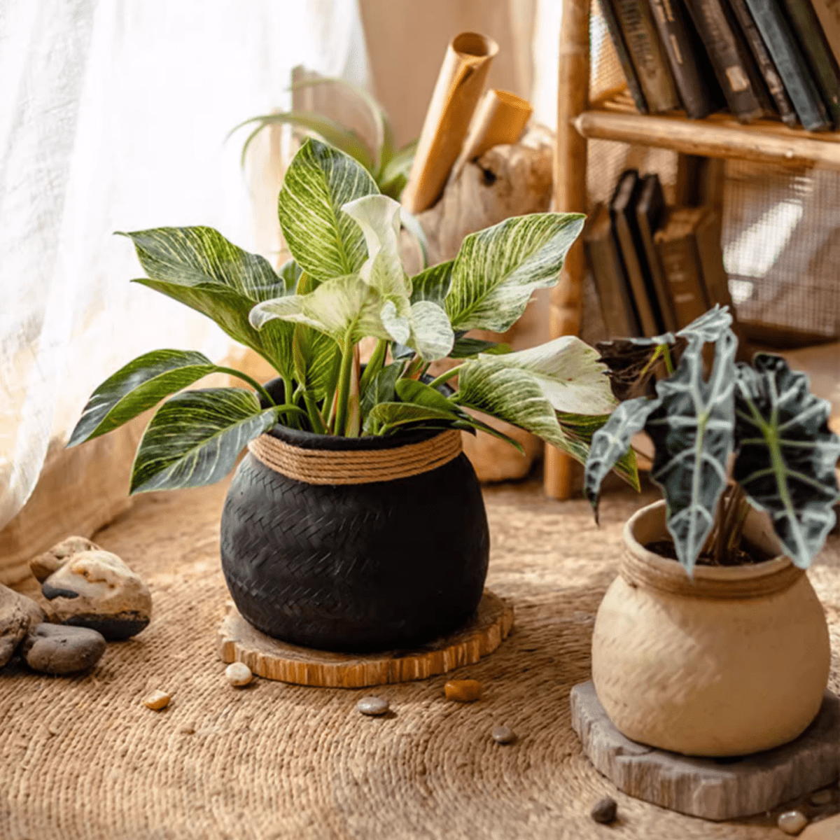 Jardinière en ciment tressé imitation bambou