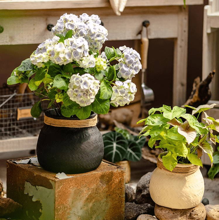 Jardinière en ciment tressé imitation bambou