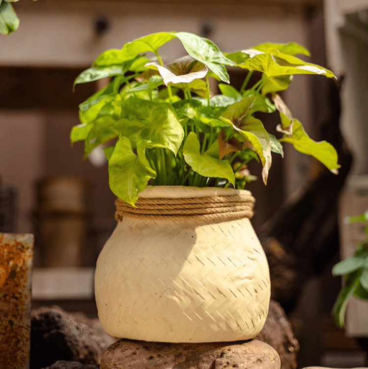 Jardinière en ciment tressé imitation bambou