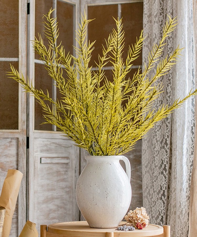 Tige d'herbe de lin artificielle jaune, 46 po de hauteur, faux