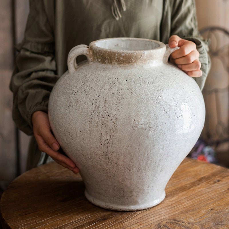 Grande vaso per fiori in ceramica bianca stile country francese