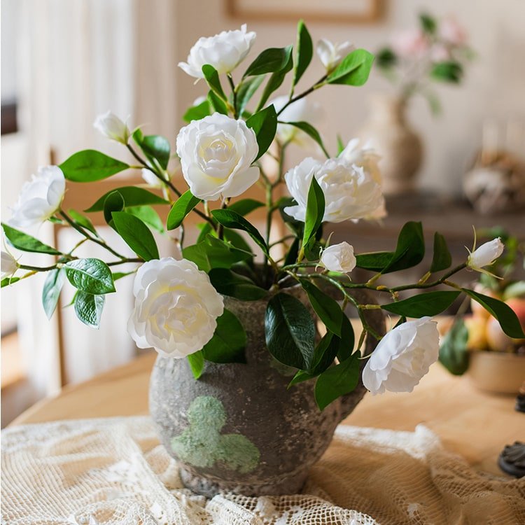 Tige de fleur de gardénia en soie artificielle, 56 cm de hauteur