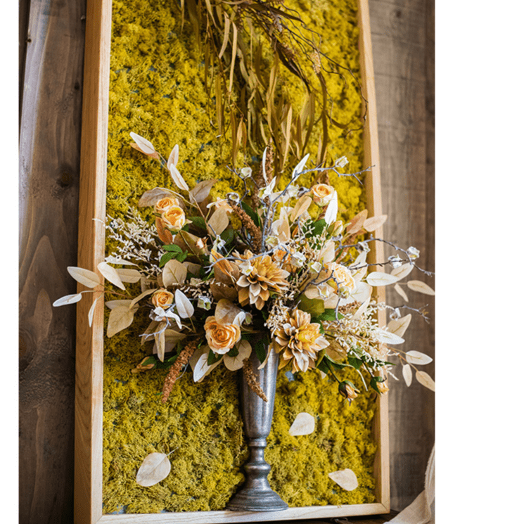 Arte da parete incorniciata in 3D con fiori artificiali in vaso grande a forma di uccello dorato