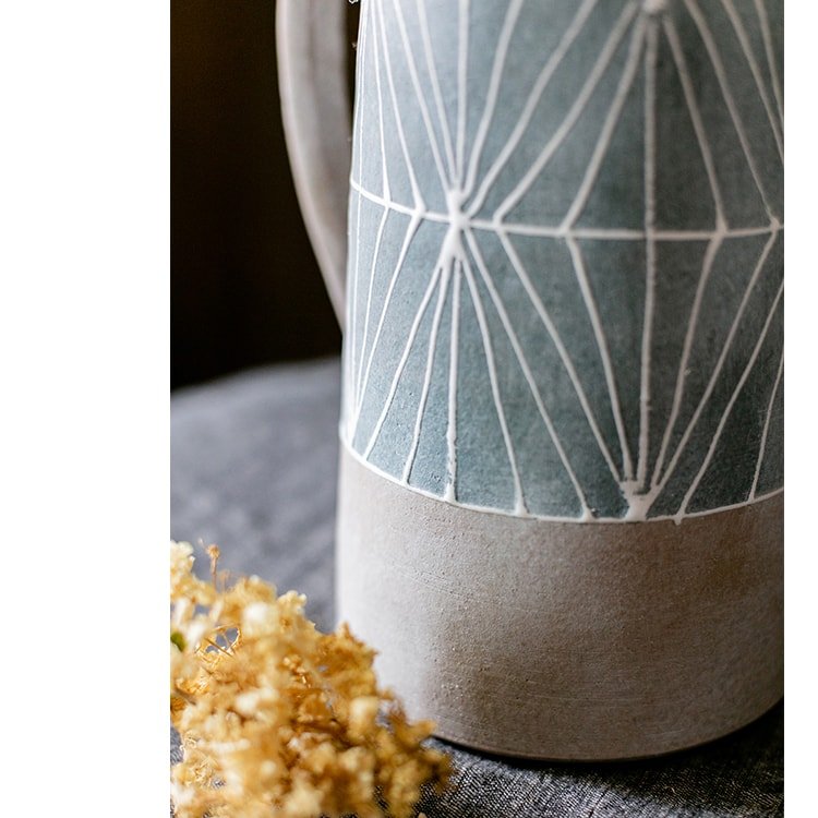 Vaso da tavolo in terracotta dipinto a mano grigio blu