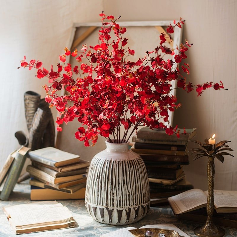 Stelo di orchidea Oncidium impressionista rosso, altezza 79 cm