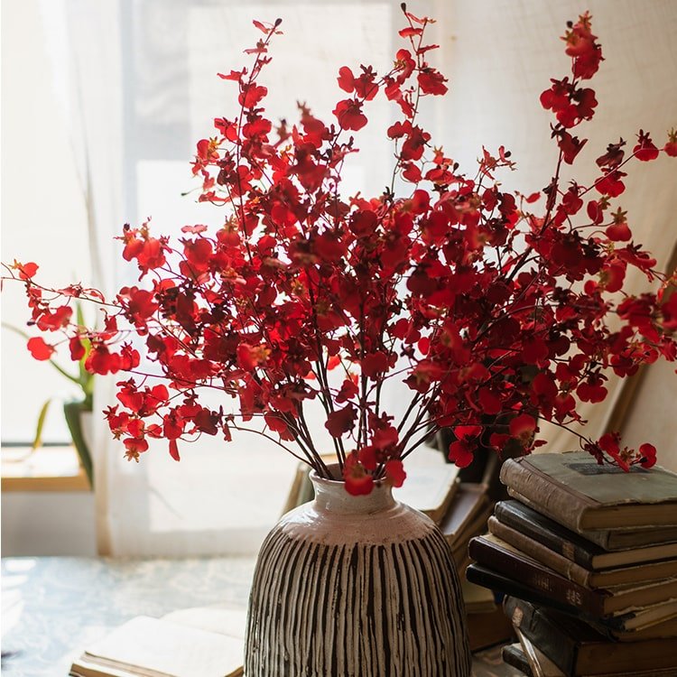 Stelo di orchidea Oncidium impressionista rosso, altezza 79 cm