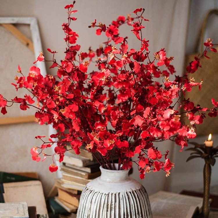 Stelo di orchidea Oncidium impressionista rosso, altezza 79 cm