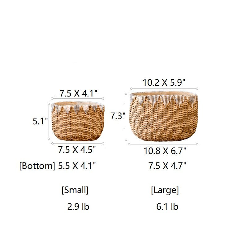 Jardinière en ciment aspect panier en paille pour femme