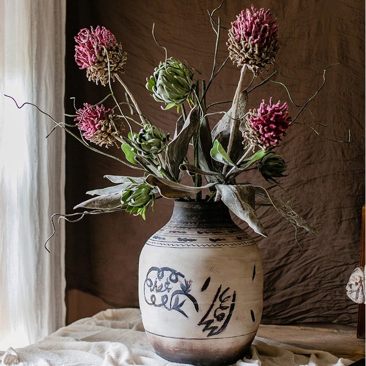 Fleur artificielle à longue tige, chardon Mulan, 109 cm de hauteur