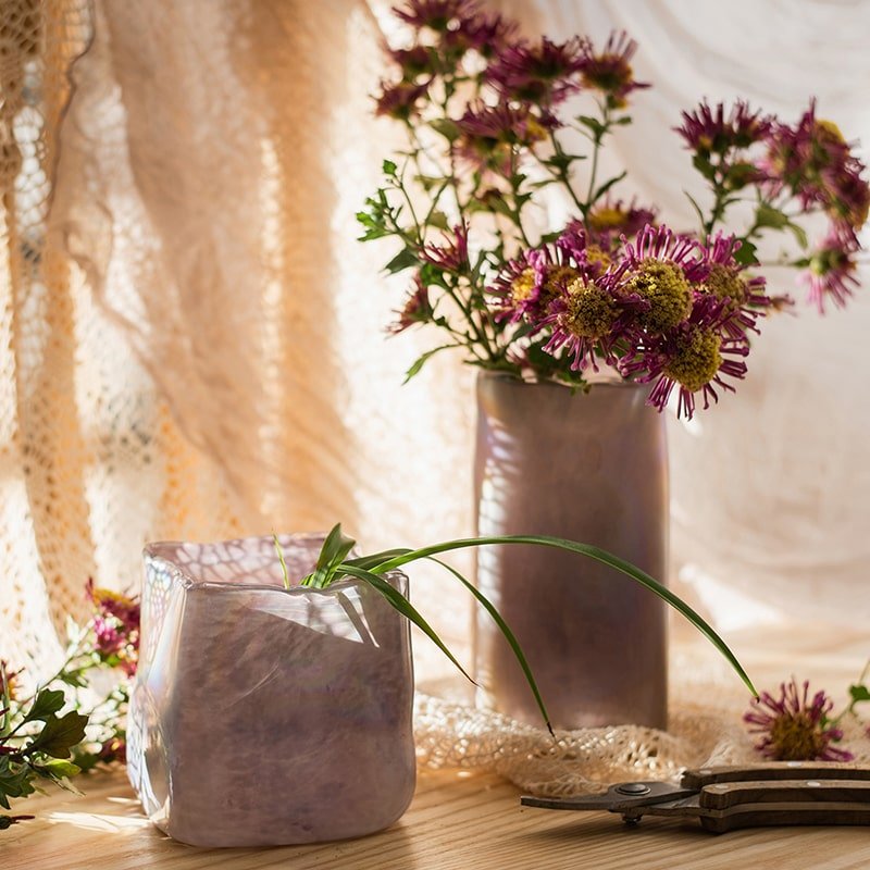 Vaso in vetro artistico color rosa Morandi