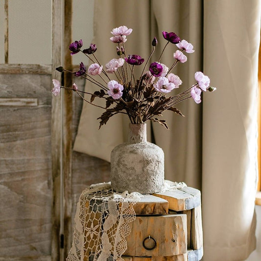 Tige de coquelicot rustique en soie synthétique violette, 58 cm de hauteur