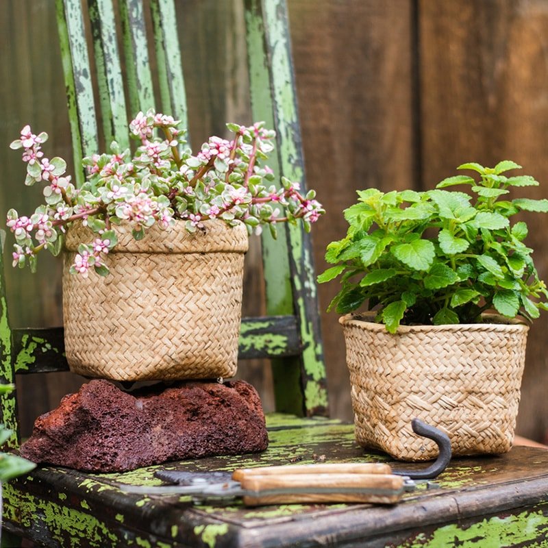 Jardinière en béton style panier en osier
