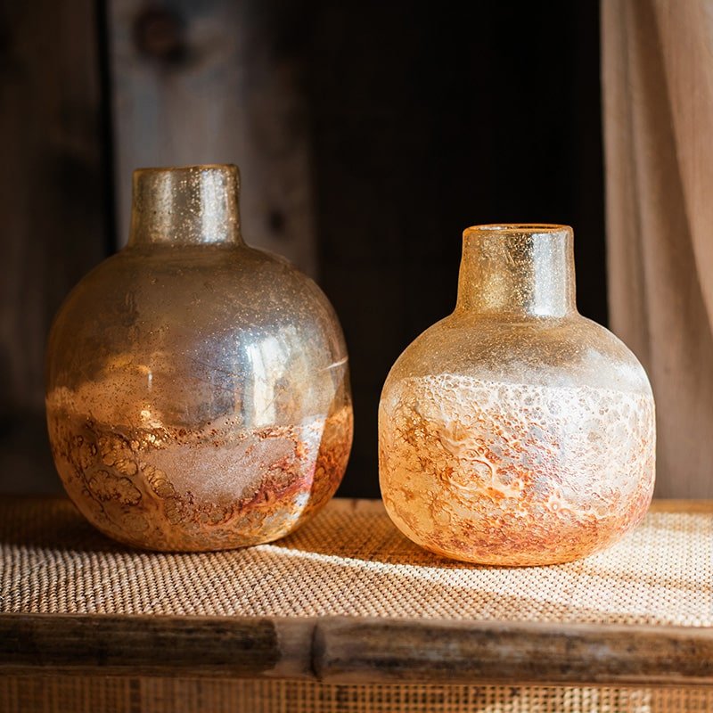 Vase soliflore en verre bullé soufflé à la bouche ambre