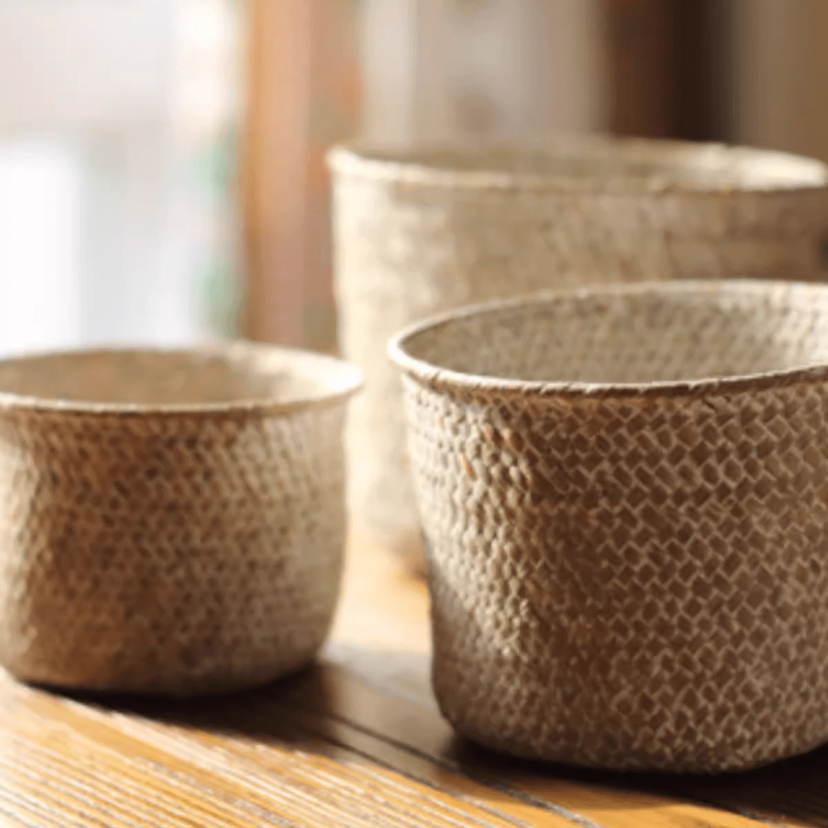 Panier de rangement rond tressé naturel