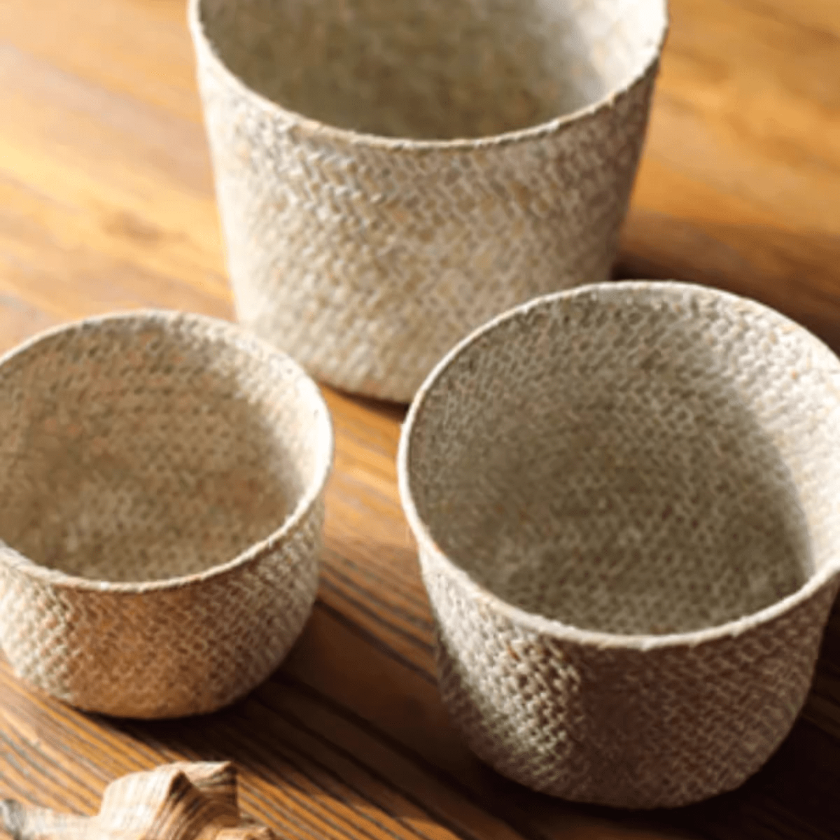 Panier de rangement rond tressé naturel