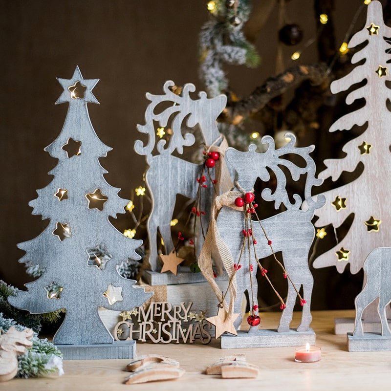 Figurines de décoration de Noël en bois pour bureau