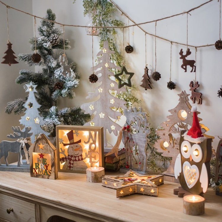 Figurines de décoration de Noël en bois pour bureau