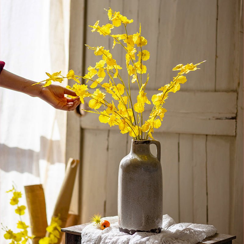 Bouquet de tiges d'orchidées oncidium artificielles en fausse soie jaune, 48 cm de hauteur