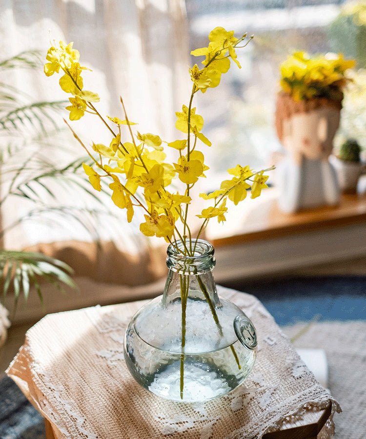 Bouquet de tiges d'orchidées oncidium artificielles en fausse soie jaune, 48 cm de hauteur