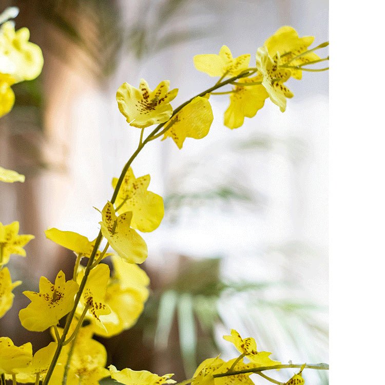 Bouquet de tiges d'orchidées oncidium artificielles en fausse soie jaune, 48 cm de hauteur