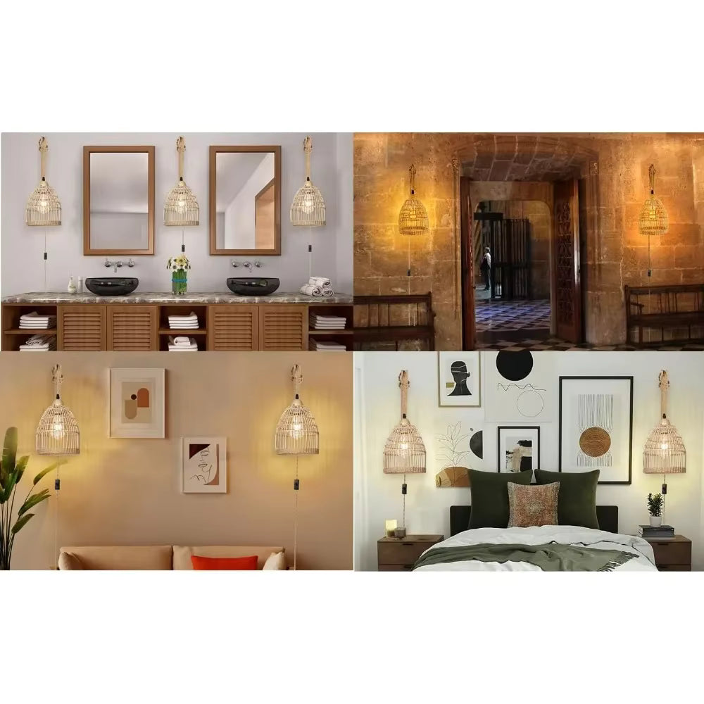 Bohemian Style Rattan Pendant Wall Lamp - Sustainable Woven Home Decor