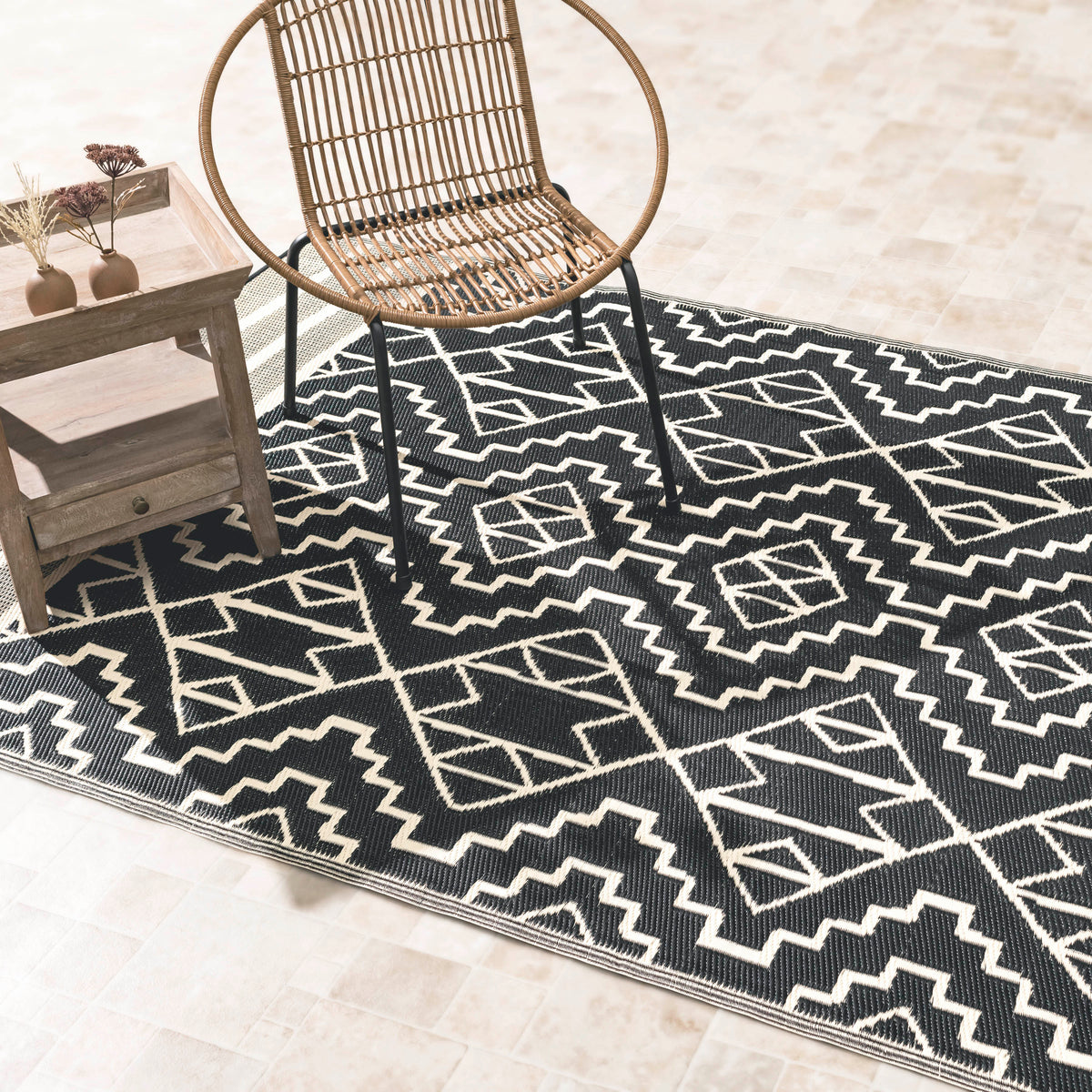 Kilimanjaro - Black Geometric Outdoor Rug for Patio FINAL SALE