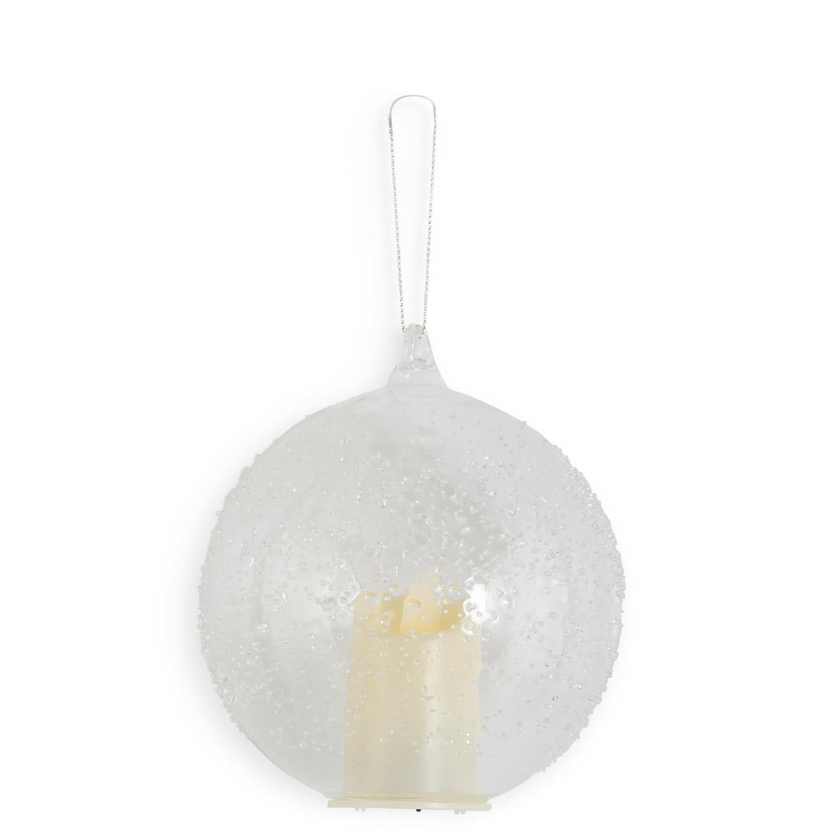 4.5 Inch LED Textured Clear Glass Ornament with Timer – Lighted Christmas Ornament