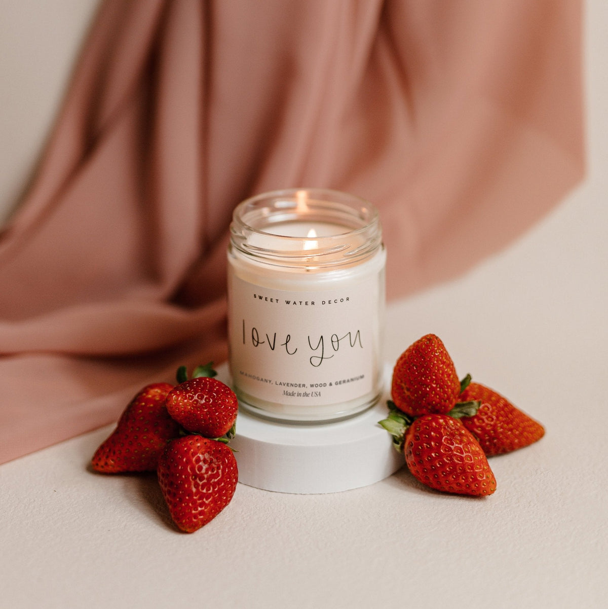 Bougie à la cire de soja « Je t’aime » – Pot transparent – 9 oz