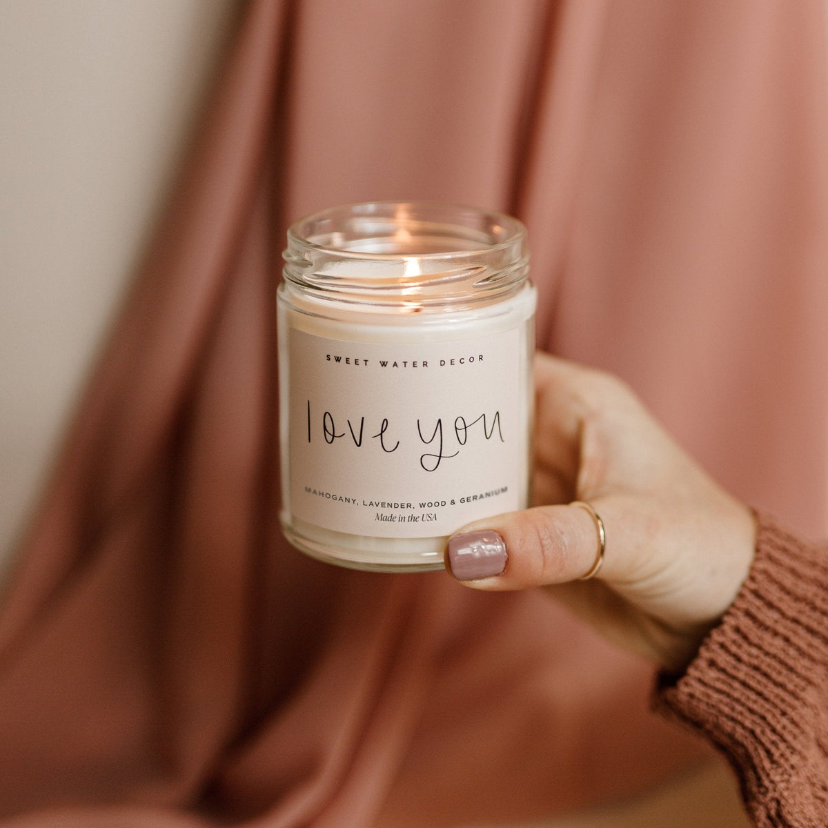 Bougie à la cire de soja « Je t’aime » – Pot transparent – 9 oz
