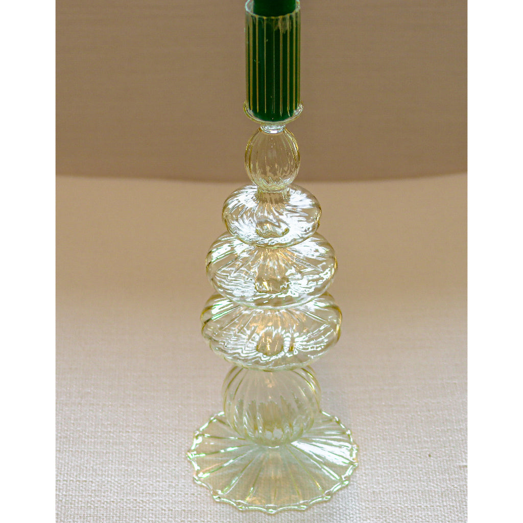 Buttercream Yellow Ribbed Glass Candle Holders – Pair