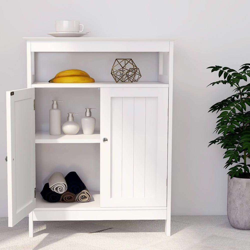 Mobiletto portabiancheria da bagno a 2 ante con ripiano, finitura in legno bianco