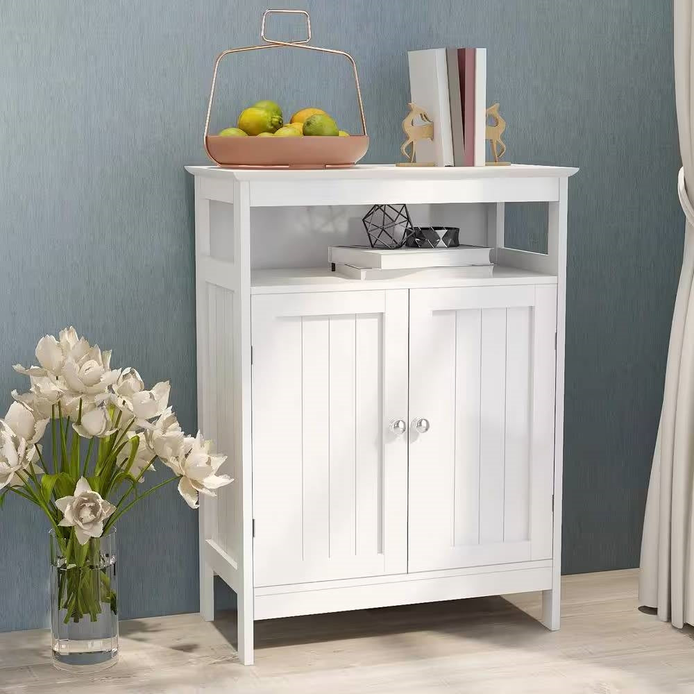 Mobiletto portabiancheria da bagno a 2 ante con ripiano, finitura in legno bianco