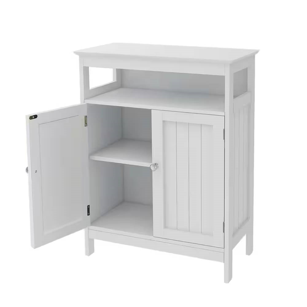 Mobiletto portabiancheria da bagno a 2 ante con ripiano, finitura in legno bianco