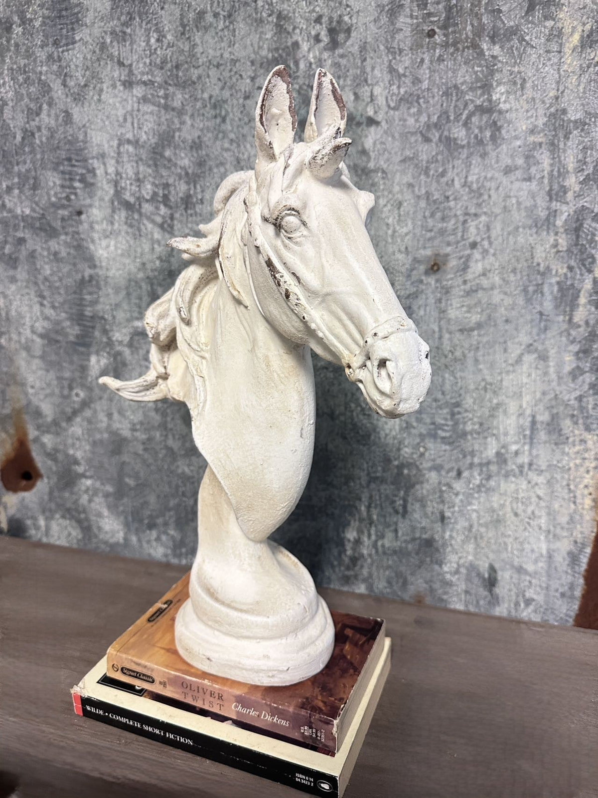 Distressed White Horse Head Bust Sculpture