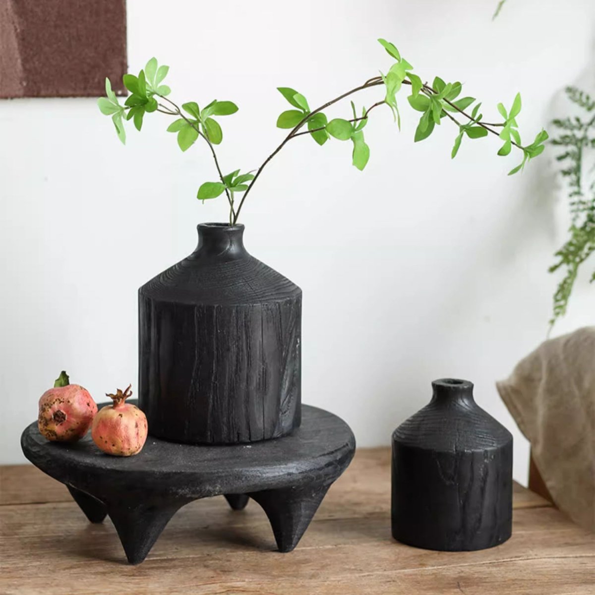 Vase en bois noir, bouteille décorative à col étroit