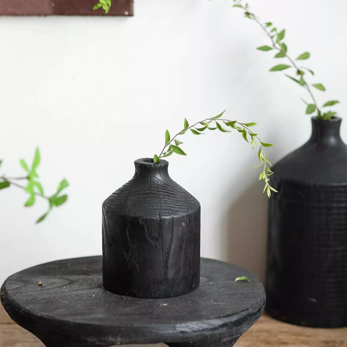 Vase en bois noir, bouteille décorative à col étroit