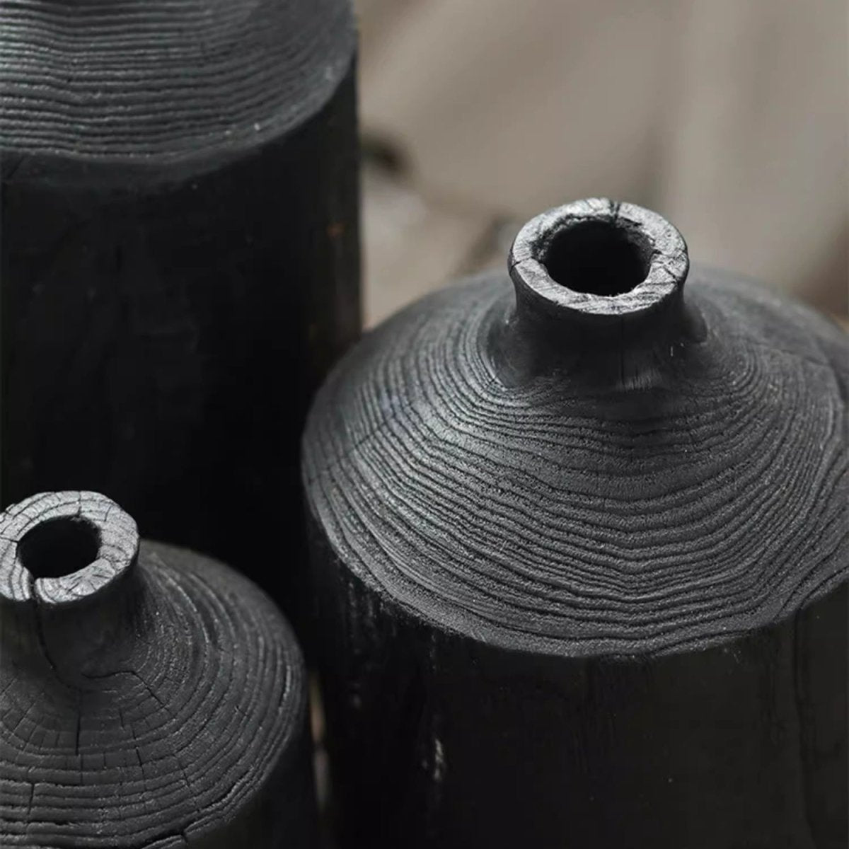 Vase en bois noir, bouteille décorative à col étroit