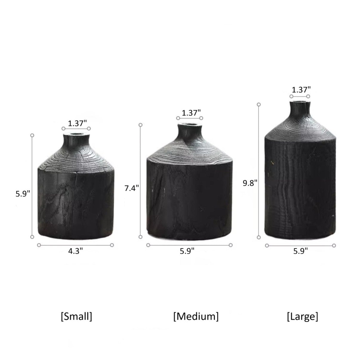 Vase en bois noir, bouteille décorative à col étroit