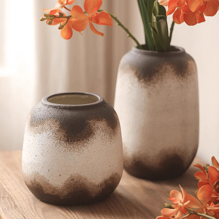 Vase en céramique marron à motif imprimé, étanche