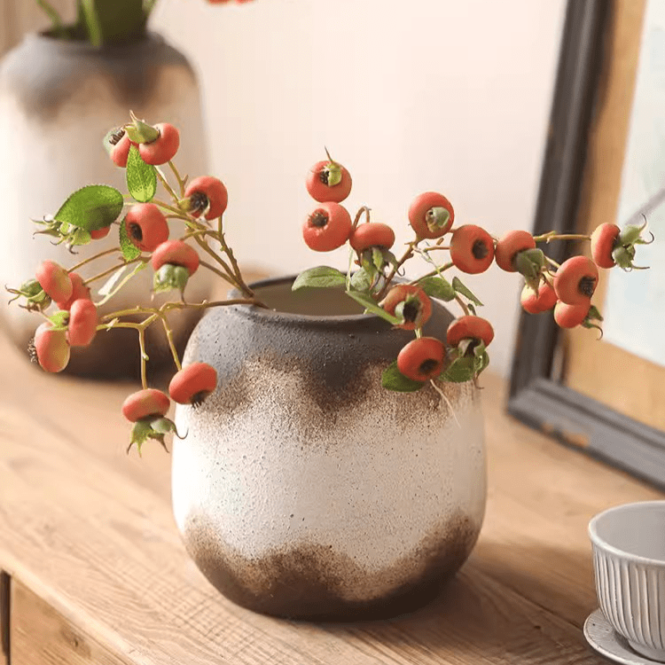 Vase en céramique marron à motif imprimé, étanche