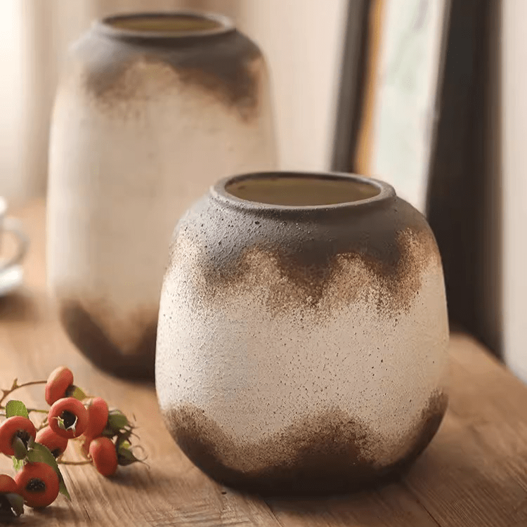 Vase en céramique marron à motif imprimé, étanche