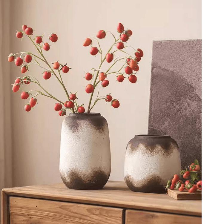 Vase en céramique marron à motif imprimé, étanche
